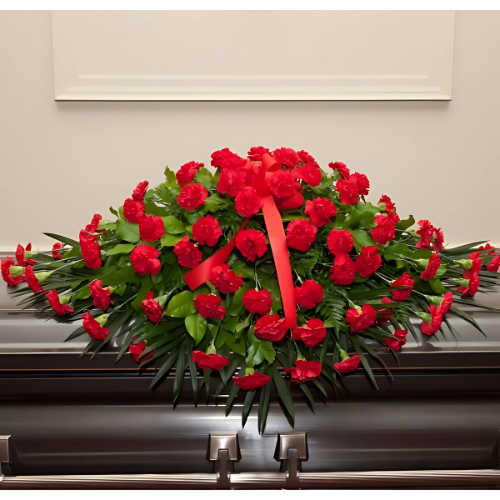 Dearly Departed Casket Spray - Red Carnations
