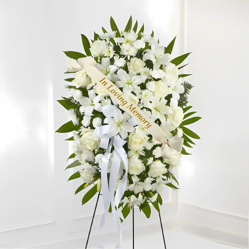 Exquisite Tribute Standing Spray with Memorial Ribbon